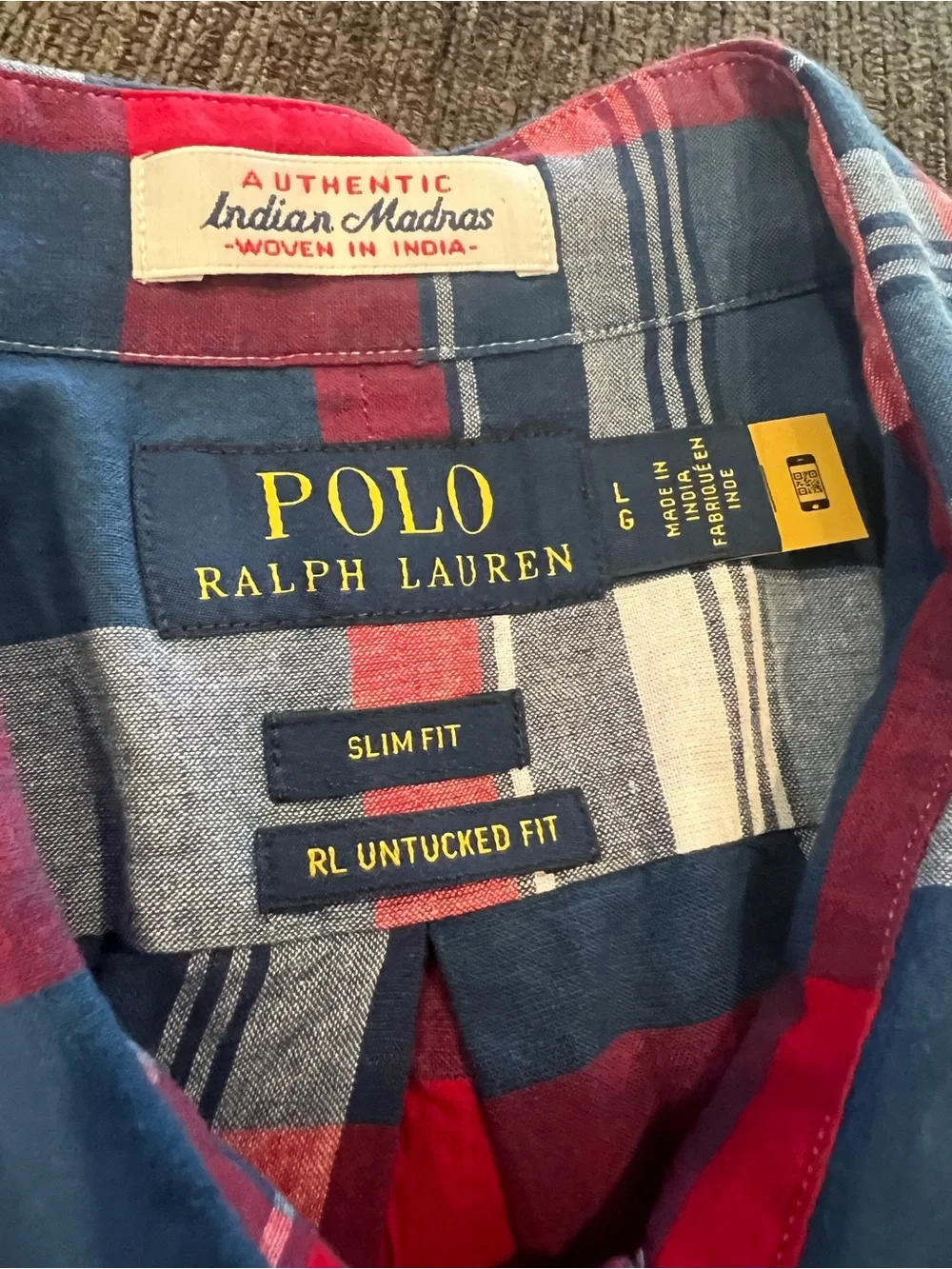 Polo Ralph Lauren Mens Large Authentic Indian Madras Plaid Untucked Shirt